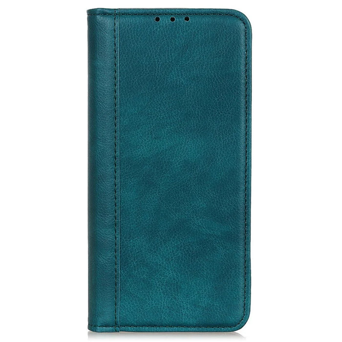 For Samsung Galaxy M35 5G Stand Case Split Leather Litchi Texture Wallet Phone Cover - Green - 6
