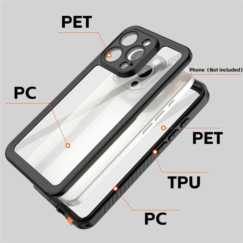 REDPEPPER FS Series For iPhone 16 Pro Phone Case IP68 Waterproof Clear Back Panel Phone Cover - 7