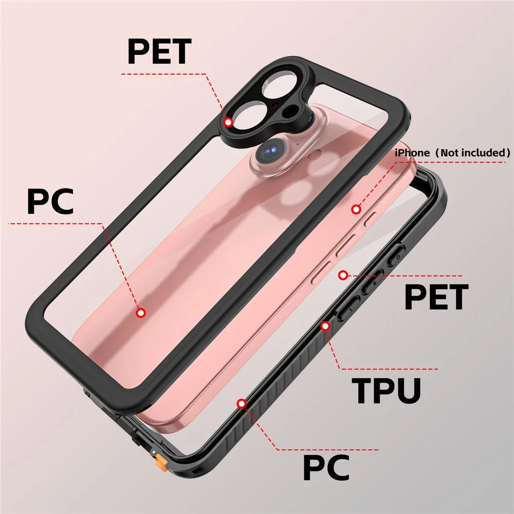 REDPEPPER FS Series For iPhone 16 Cell Phone Case IP68 Waterproof Clear Back Panel Phone Cover - 4