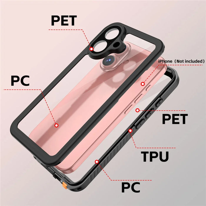 REDPEPPER FS Series For iPhone 16 Cell Phone Case IP68 Waterproof Clear Back Panel Phone Cover - 4