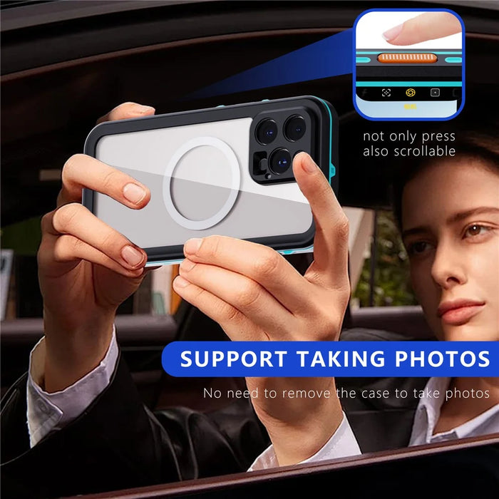 REDPEPPER Dot+ Series For iPhone 16 Pro Max Phone Case Compatible with MagSafe IP68 Waterproof Clear Phone Cover - Blue - 4