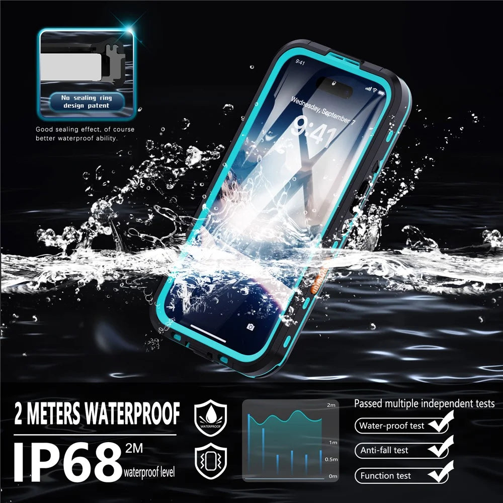 REDPEPPER Dot+ Series For iPhone 16 Plus Phone Case Compatible with MagSafe IP68 Waterproof Clear Phone Cover - Blue - 3