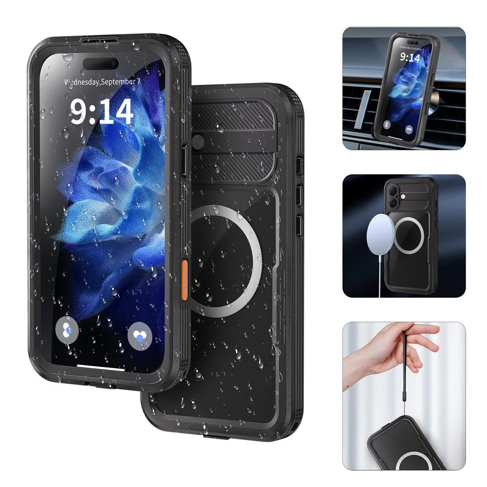REDPEPPER For iPhone 16 Plus Case Compatible with MagSafe IP68 Waterproof Clear Phone Cover - Black - 1