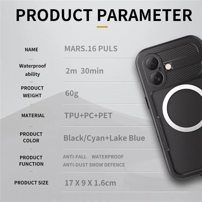 REDPEPPER For iPhone 16 Plus Case Compatible with MagSafe IP68 Waterproof Clear Phone Cover - Black - 6