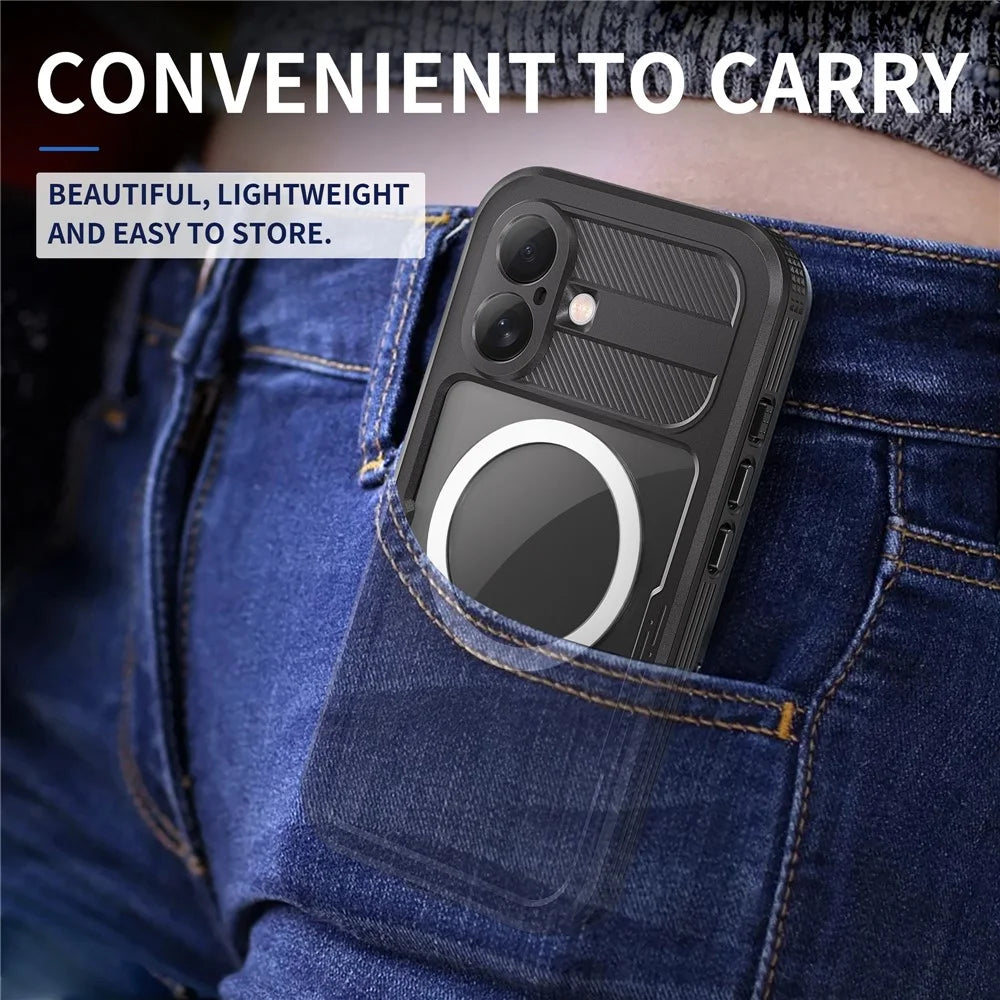 REDPEPPER For iPhone 16 Phone Case Compatible with MagSafe IP68 Waterproof Clear Phone Cover - Black - 6