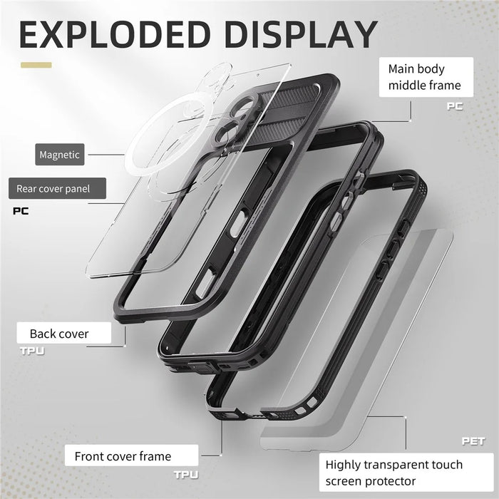 REDPEPPER For iPhone 16 Phone Case Compatible with MagSafe IP68 Waterproof Clear Phone Cover - Black - 7