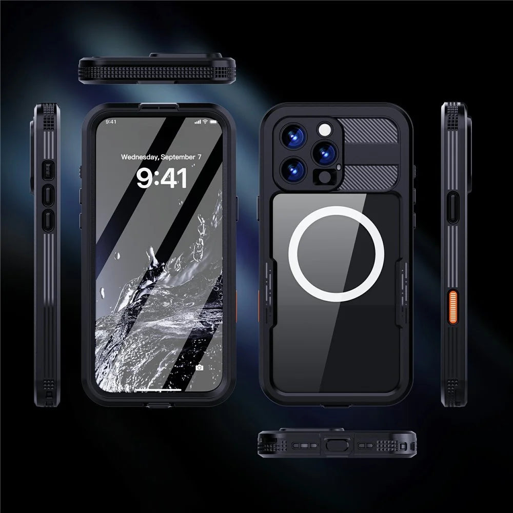 SHELLBOX For iPhone 16 Pro Max Case Compatible with MagSafe IP68 Waterproof Clear Phone Cover - Black - 2