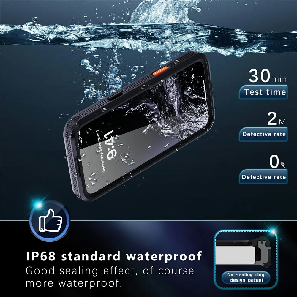 SHELLBOX For iPhone 16 Pro Max Case Compatible with MagSafe IP68 Waterproof Clear Phone Cover - Black - 4