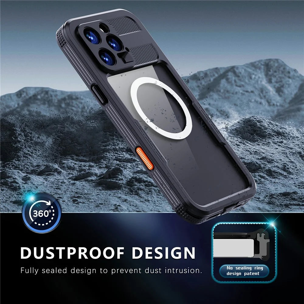 SHELLBOX For iPhone 16 Pro Max Case Compatible with MagSafe IP68 Waterproof Clear Phone Cover - Black - 5