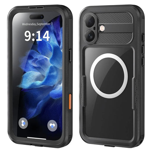 SHELLBOX For iPhone 16 Plus Case Compatible with MagSafe IP68 Waterproof Clear Phone Cover - Black - 1