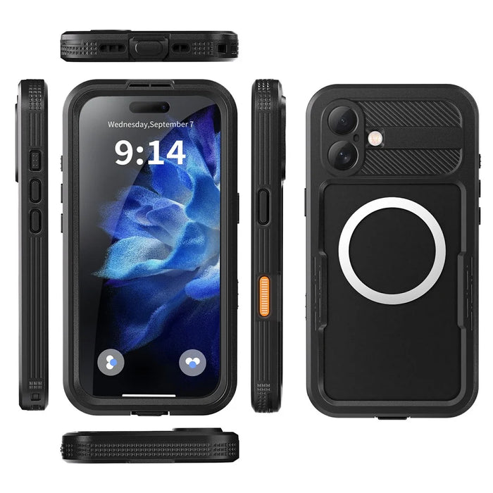 SHELLBOX For iPhone 16 Plus Case Compatible with MagSafe IP68 Waterproof Clear Phone Cover - Black - 2