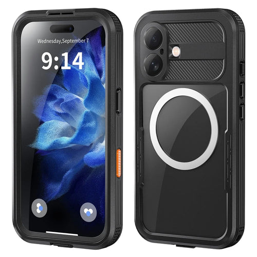 SHELLBOX For iPhone 16 Case Compatible with MagSafe IP68 Waterproof Clear Phone Cover - Black - 1