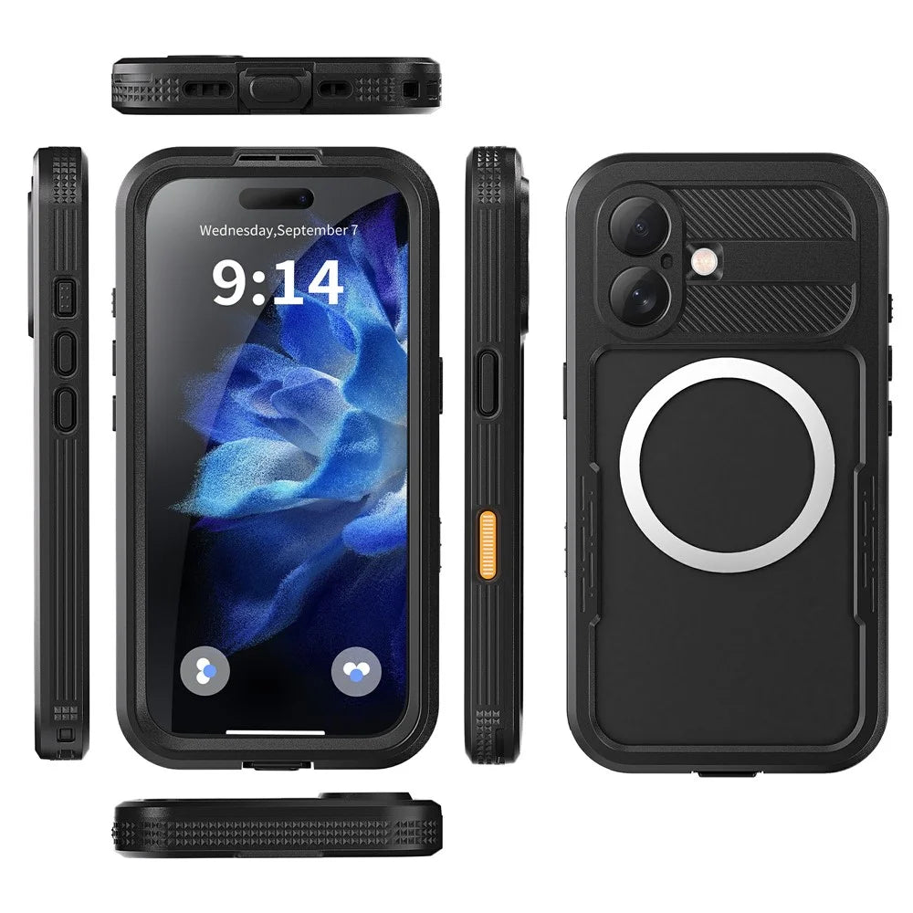 SHELLBOX For iPhone 16 Case Compatible with MagSafe IP68 Waterproof Clear Phone Cover - Black - 2