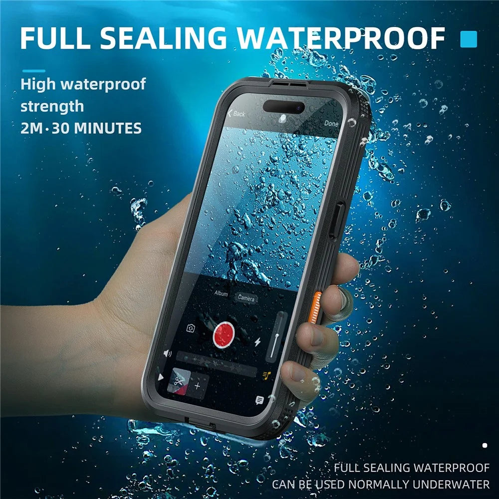 SHELLBOX For iPhone 16 Case Compatible with MagSafe IP68 Waterproof Clear Phone Cover - Black - 3