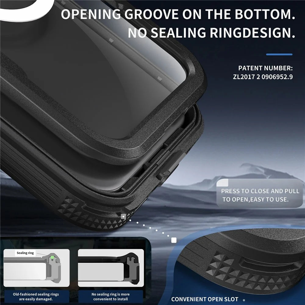 SHELLBOX For iPhone 16 Case Compatible with MagSafe IP68 Waterproof Clear Phone Cover - Black - 5