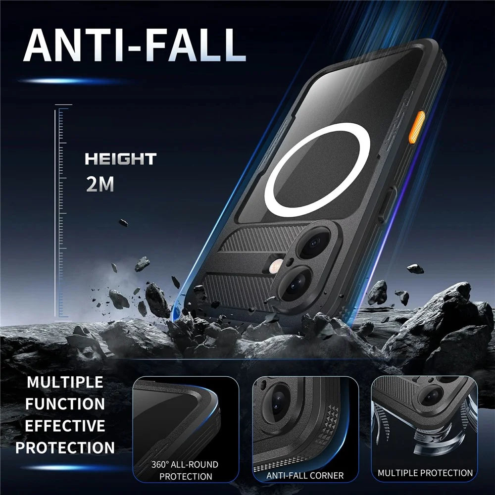 SHELLBOX For iPhone 16 Case Compatible with MagSafe IP68 Waterproof Clear Phone Cover - Black - 6