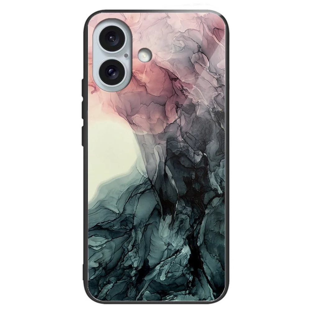 For iPhone 16 Case Artistic Marble Pattern Shockproof Tempered Glass Phone Cover - Style A - 1