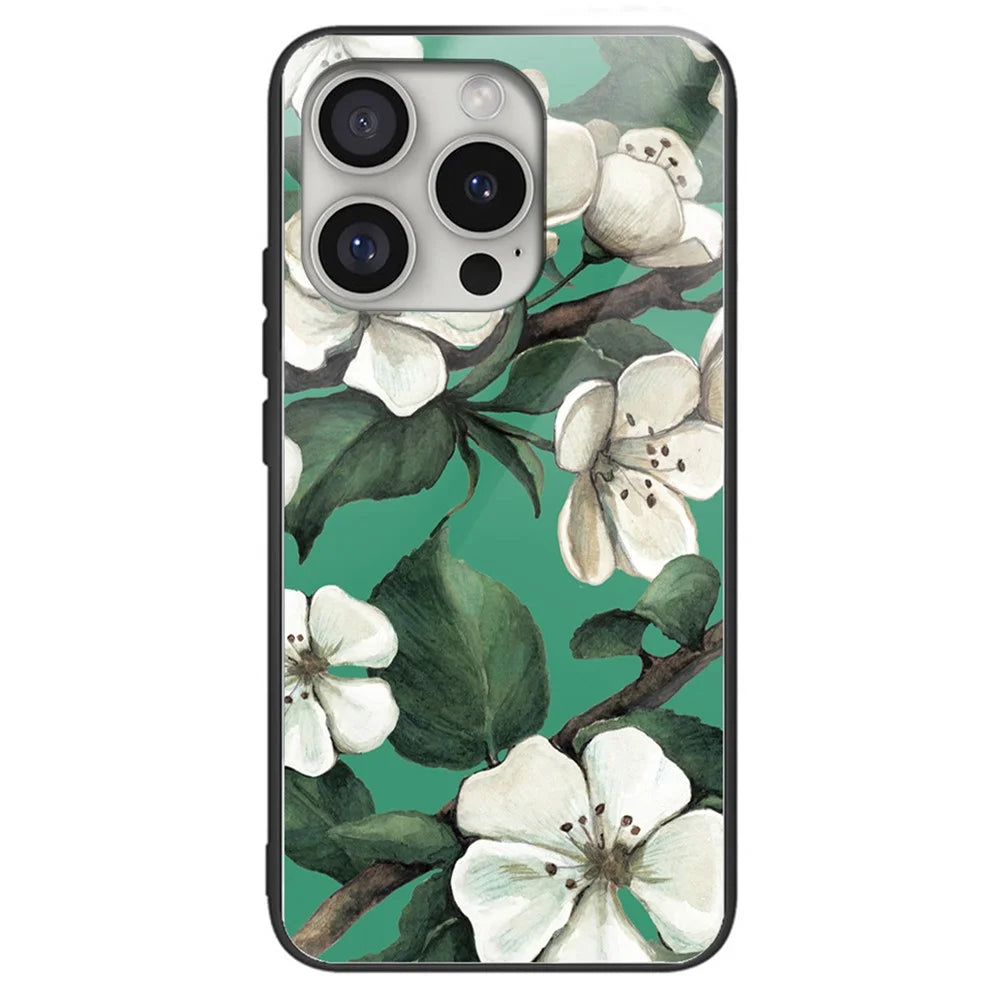 For iPhone 16 Pro Max Shockproof Case Pattern Printing Tempered Glass TPU Phone Cover - Style A - 1