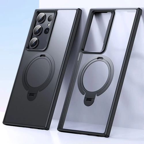 For Samsung Galaxy S23 Ultra Phone Case Kickstand Matte Back Cover Magnetic Case - Black - 1