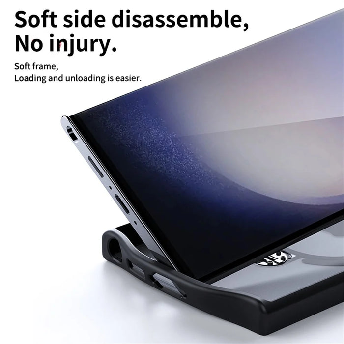 For Samsung Galaxy S23 Ultra Phone Case Kickstand Matte Back Cover Magnetic Case - Black - 4