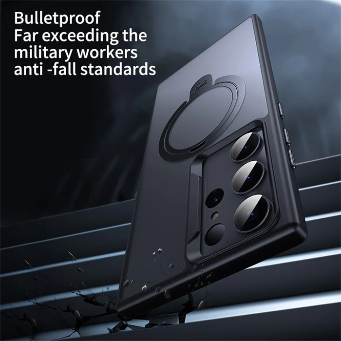 For Samsung Galaxy S23 Ultra Phone Case Kickstand Matte Back Cover Magnetic Case - Black - 7