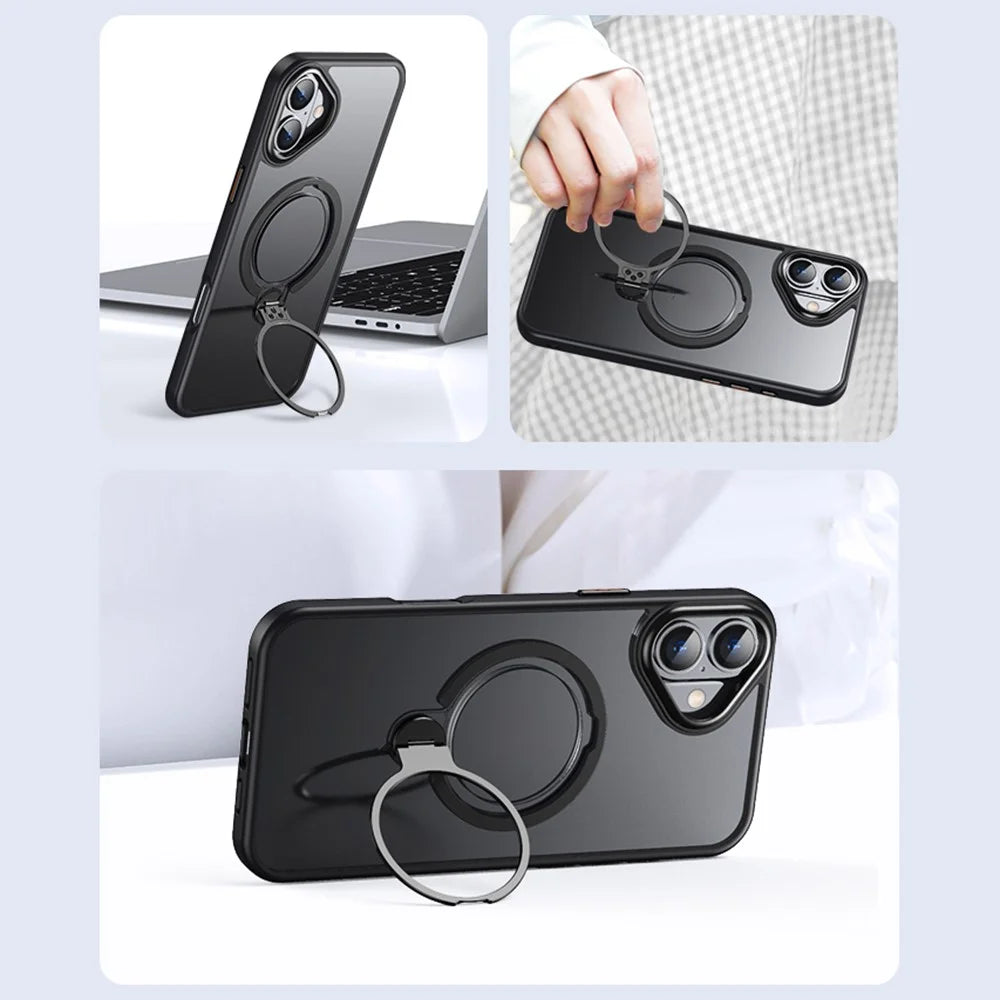For iPhone 16 Plus Phone Case Kickstand Matte Back Cover Compatible with MagSafe - Black - 7