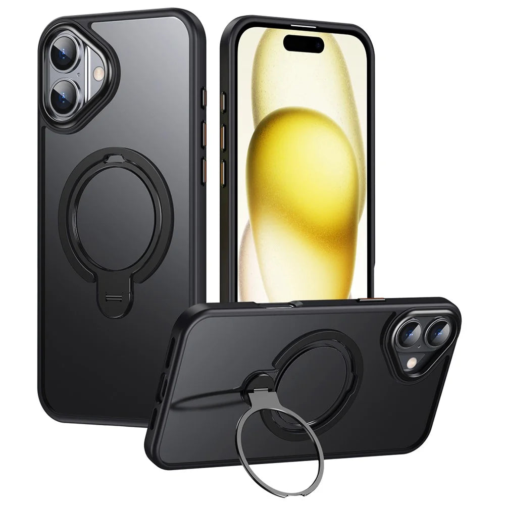 For iPhone 16 Phone Case Kickstand Matte Back Cover Compatible with MagSafe - Black - 1