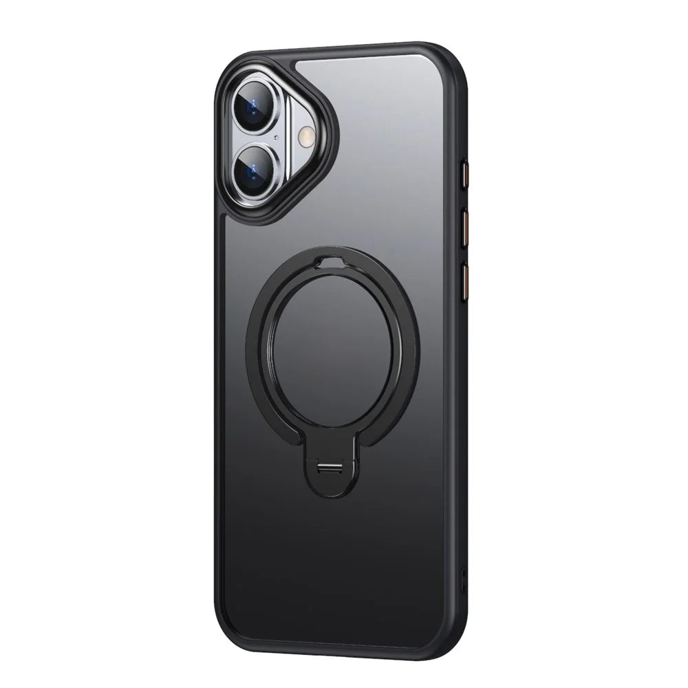 For iPhone 16 Phone Case Kickstand Matte Back Cover Compatible with MagSafe - Black - 2