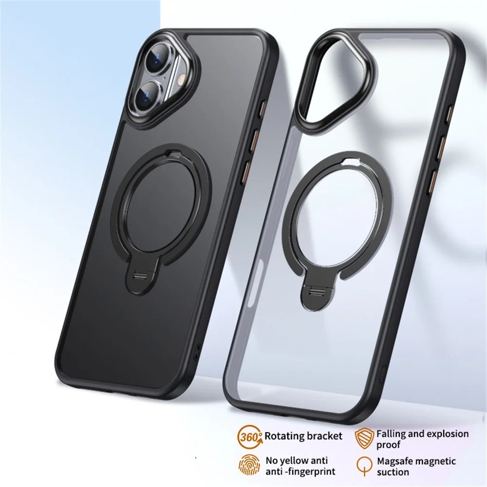 For iPhone 16 Phone Case Kickstand Matte Back Cover Compatible with MagSafe - Black - 3