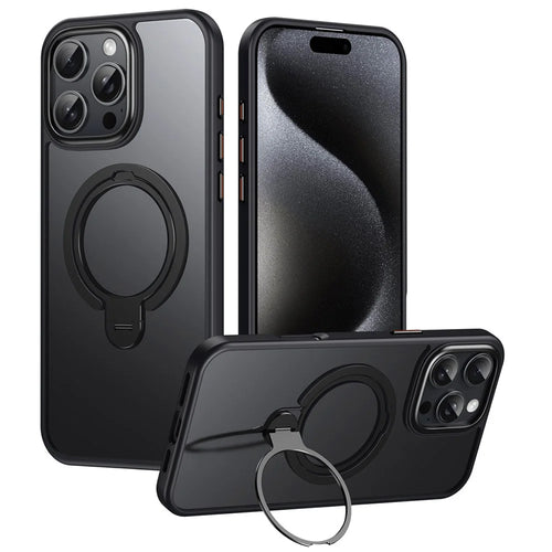 For iPhone 16 Pro Phone Case Kickstand Matte Back Cover Compatible with MagSafe - Black - 1
