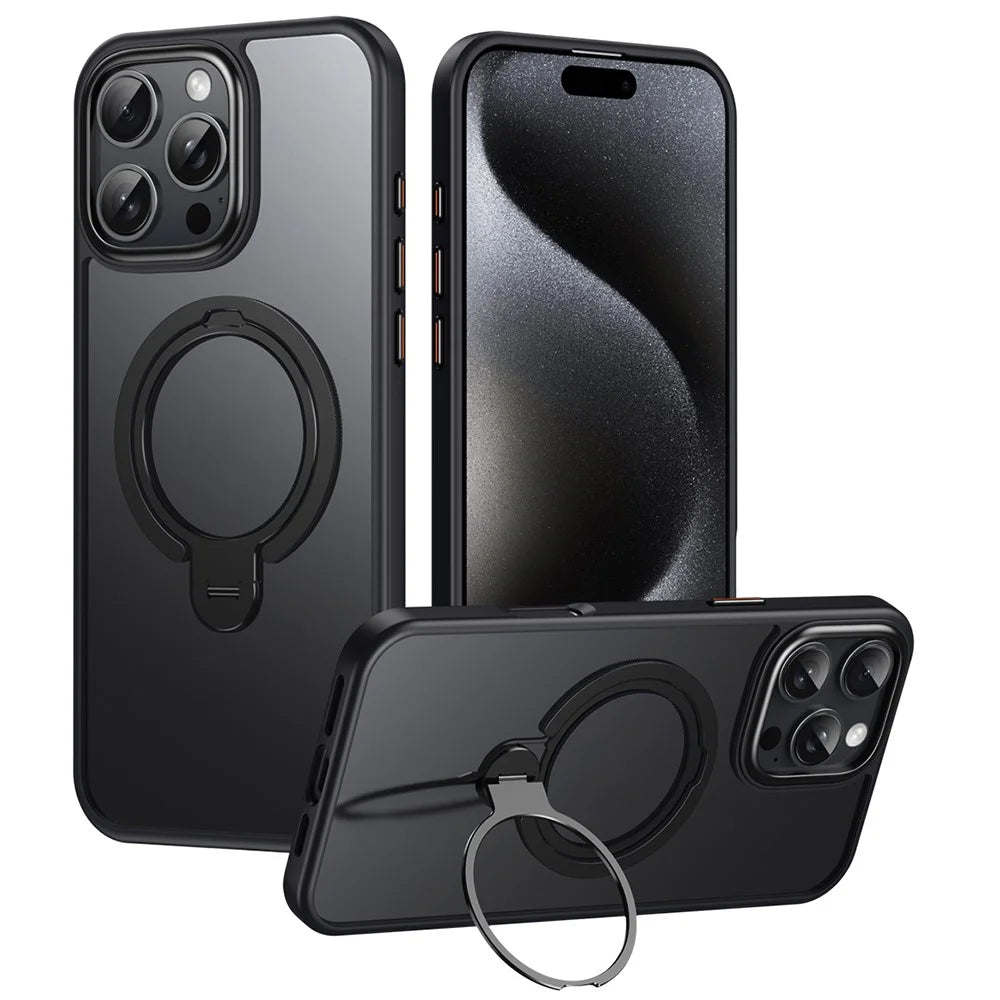 For iPhone 16 Pro Phone Case Kickstand Matte Back Cover Compatible with MagSafe - Black - 1