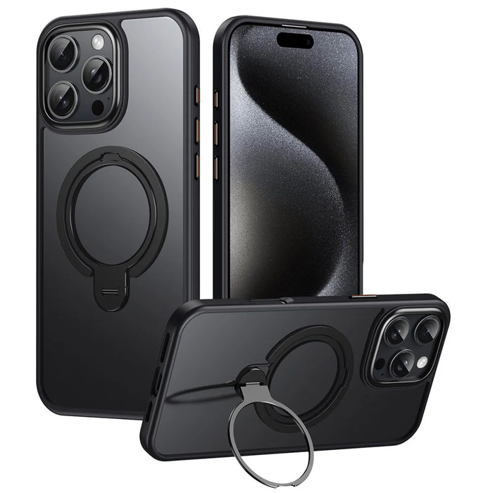 For iPhone 16 Pro Phone Case Kickstand Matte Back Cover Compatible with MagSafe - Black - 1