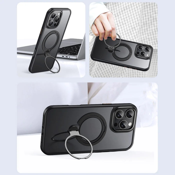 For iPhone 16 Pro Phone Case Kickstand Matte Back Cover Compatible with MagSafe - Black - 6