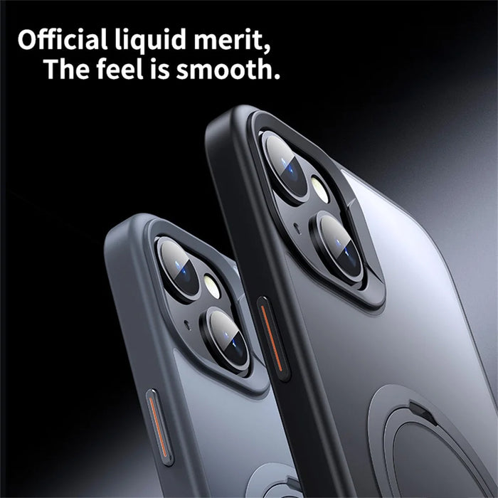 For iPhone 15 Phone Case Kickstand Matte Back Cover Compatible with MagSafe - Black - 3