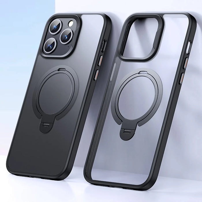 For iPhone 12 Pro  /  iPhone 12 Phone Case Kickstand Matte Back Cover Compatible with MagSafe - Black - 1