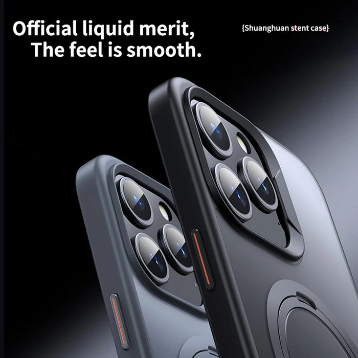 For iPhone 12 Pro  /  iPhone 12 Phone Case Kickstand Matte Back Cover Compatible with MagSafe - Black - 3