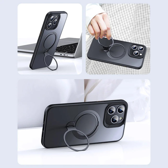 For iPhone 12 Pro  /  iPhone 12 Phone Case Kickstand Matte Back Cover Compatible with MagSafe - Black - 6