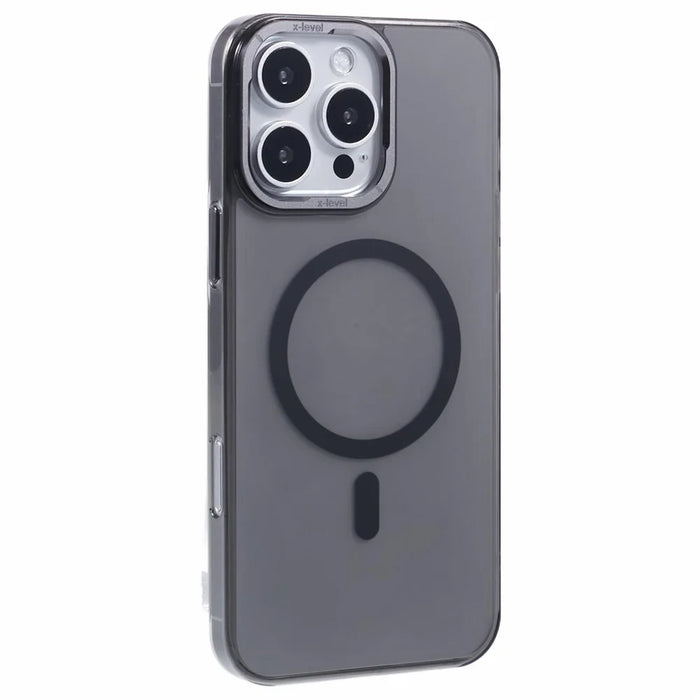 X-LEVEL Misty Series For iPhone 16 Pro Case Compatible with MagSafe Translucent Back PC+Glass Phone Cover - Matte Black - 1