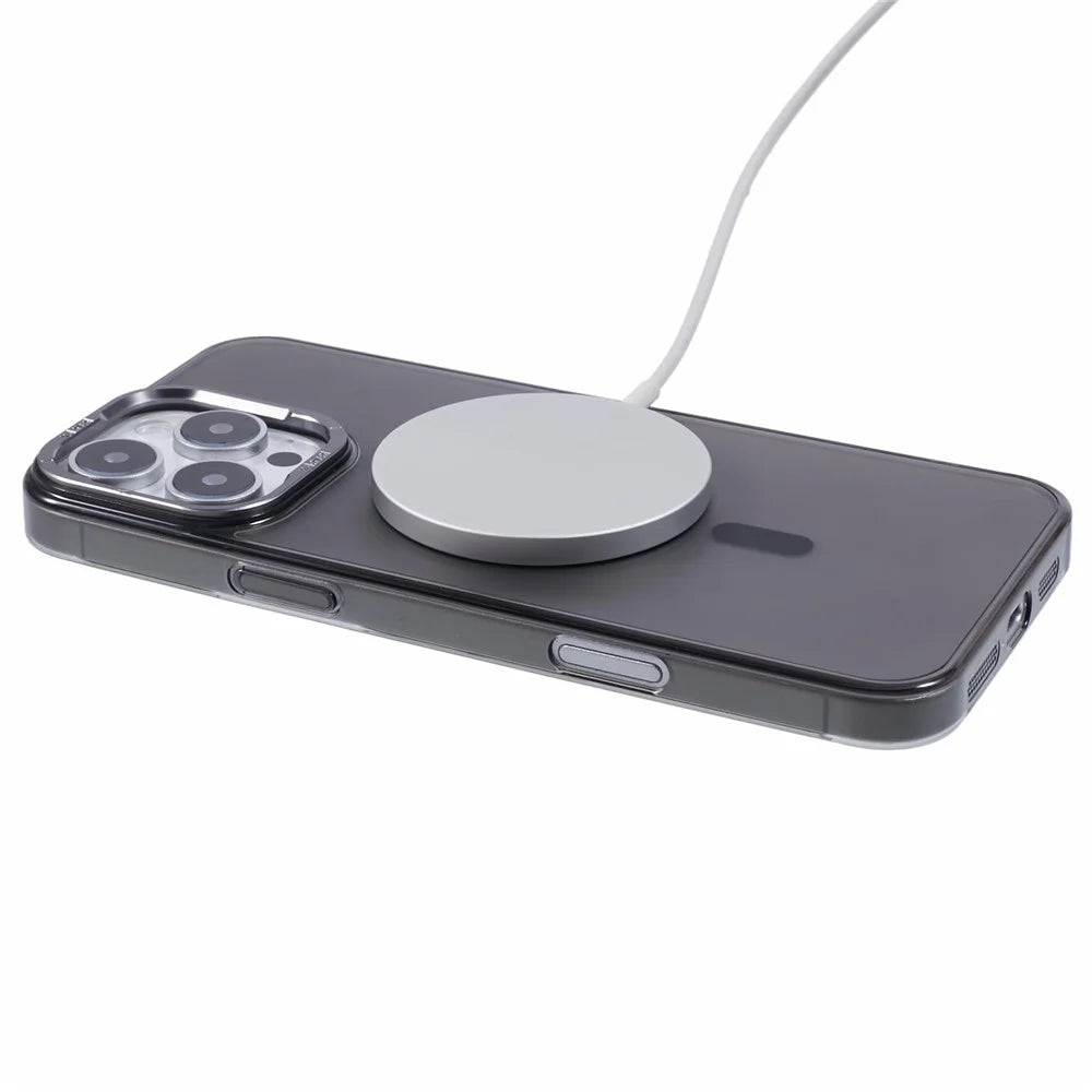 X-LEVEL Misty Series For iPhone 16 Pro Case Compatible with MagSafe Translucent Back PC+Glass Phone Cover - Matte Black - 4
