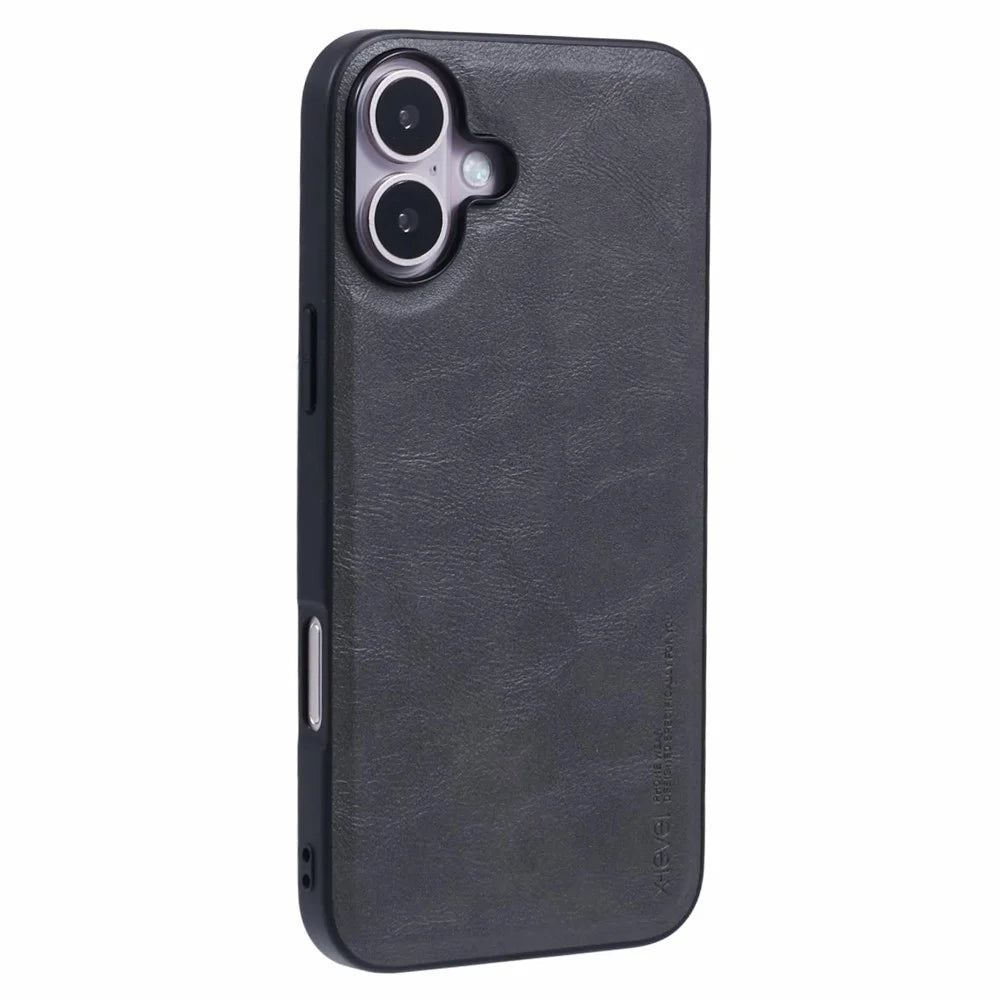 X-LEVEL Bojue-3 Series For iPhone 16 Case Anti-Scratch Leather Coated PC+TPU Back Cover - Grey - 1