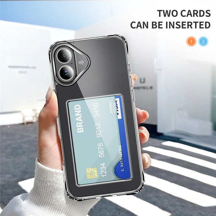 For iPhone 16 Plus TPU Case Shockproof Phone Cover with Card Holder - 7