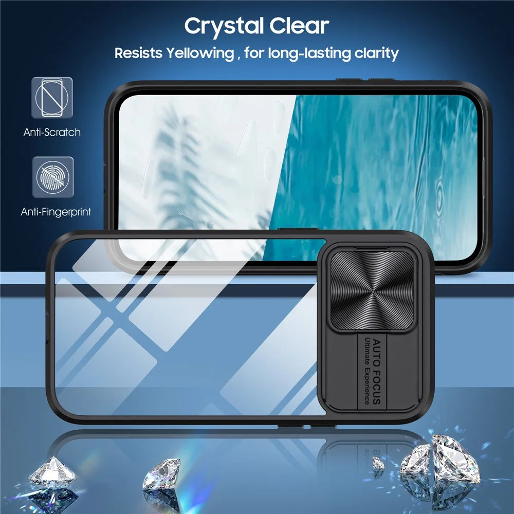 For iPhone 16 Pro Case TPU+PC Clear Phone Cover with CD-Veins Camera Lens Sliding Lid - Black - 2