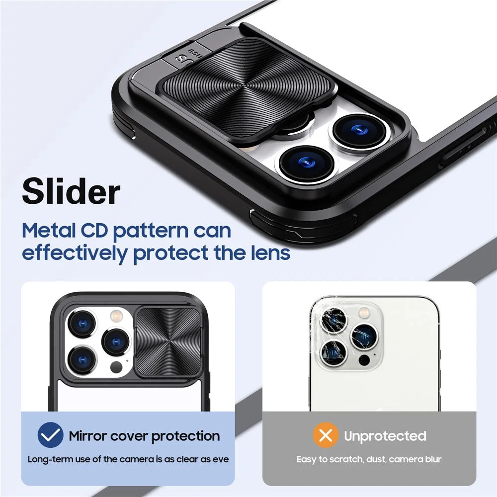 For iPhone 16 Pro Case TPU+PC Clear Phone Cover with CD-Veins Camera Lens Sliding Lid - Black - 4