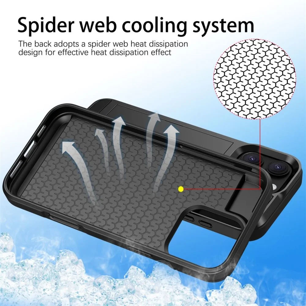For iPhone 16 Pro Case with Sliding Card Holder PC+TPU Phone Back Cover - Black - 2
