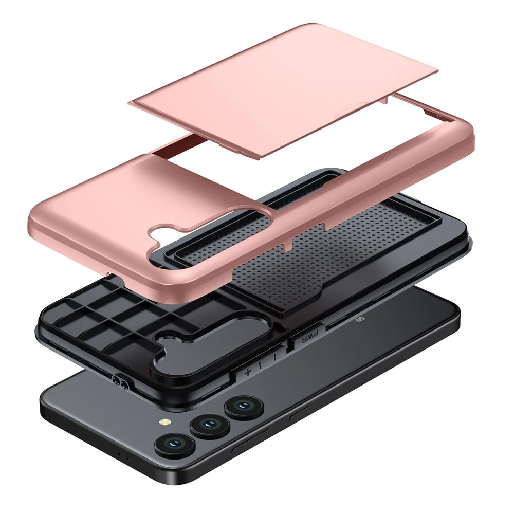 For Samsung Galaxy S24 FE Case with Card Holder TPU + PC Phone Back Cover - Rose Gold - 3
