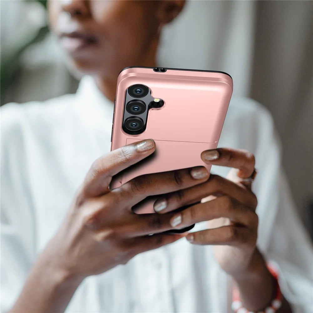 For Samsung Galaxy S24 FE Case with Card Holder TPU + PC Phone Back Cover - Rose Gold - 6