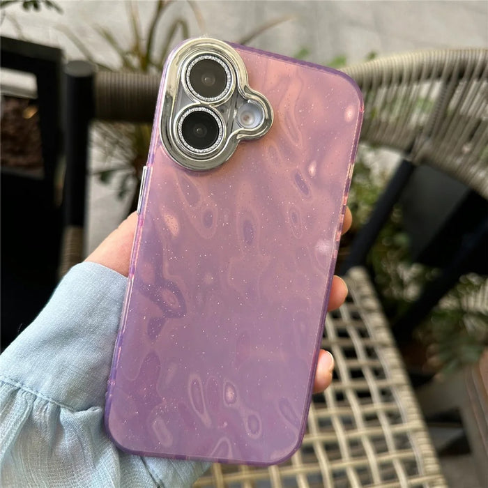For iPhone 16 Plus Case Wrinkle Texture TPU+PC Shockproof Phone Cover - Pink - 1