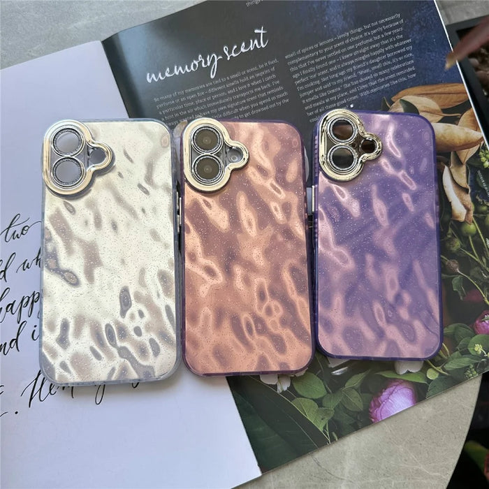 For iPhone 16 Shockproof Case TPU+PC Phone Cover Wrinkle Texture - Pink - 5
