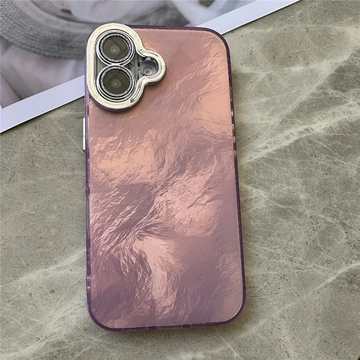 For iPhone 16 Case Anti-Drop TPU+PC Phone Cover Tinfoil Texture - Pink - 2