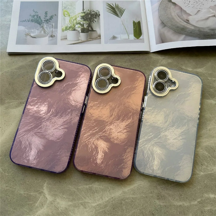 For iPhone 16 Case Anti-Drop TPU+PC Phone Cover Tinfoil Texture - Pink - 6